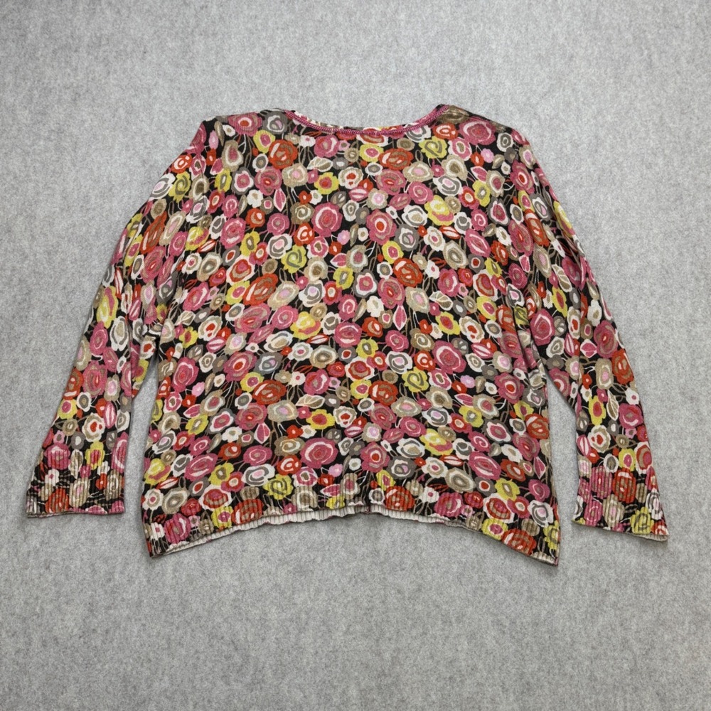 Sigrid Olsen Cardigan XL Pink Floral Silk Blend 3/4 Slv Boho Grandmacore Artsy - Picture 2 of 8